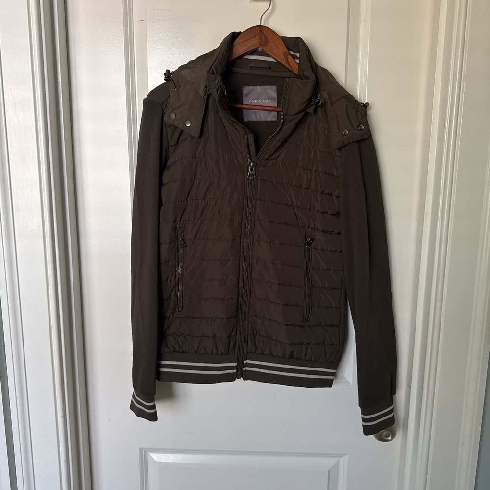Men's Zara Puffy Jacket w/Hoody Black Size Sm Zipper Rare New No Tags